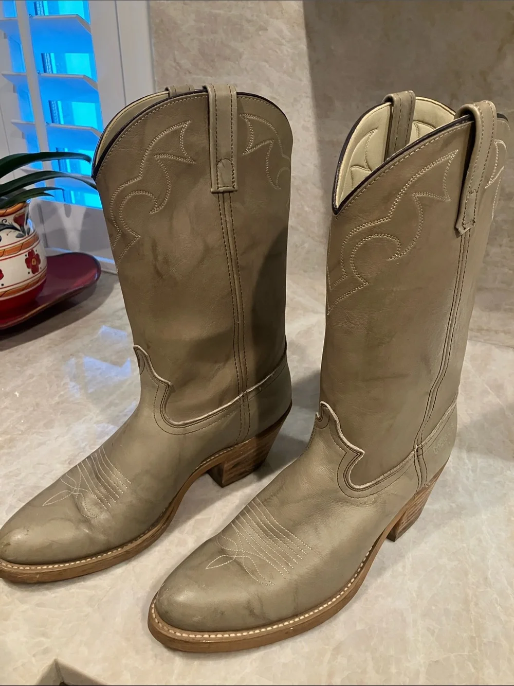 Men’s Taupe Western Cowboy Boots - Classic Pull-On Style